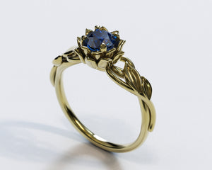Lotus Flower Blue Sapphire Engagement Ring