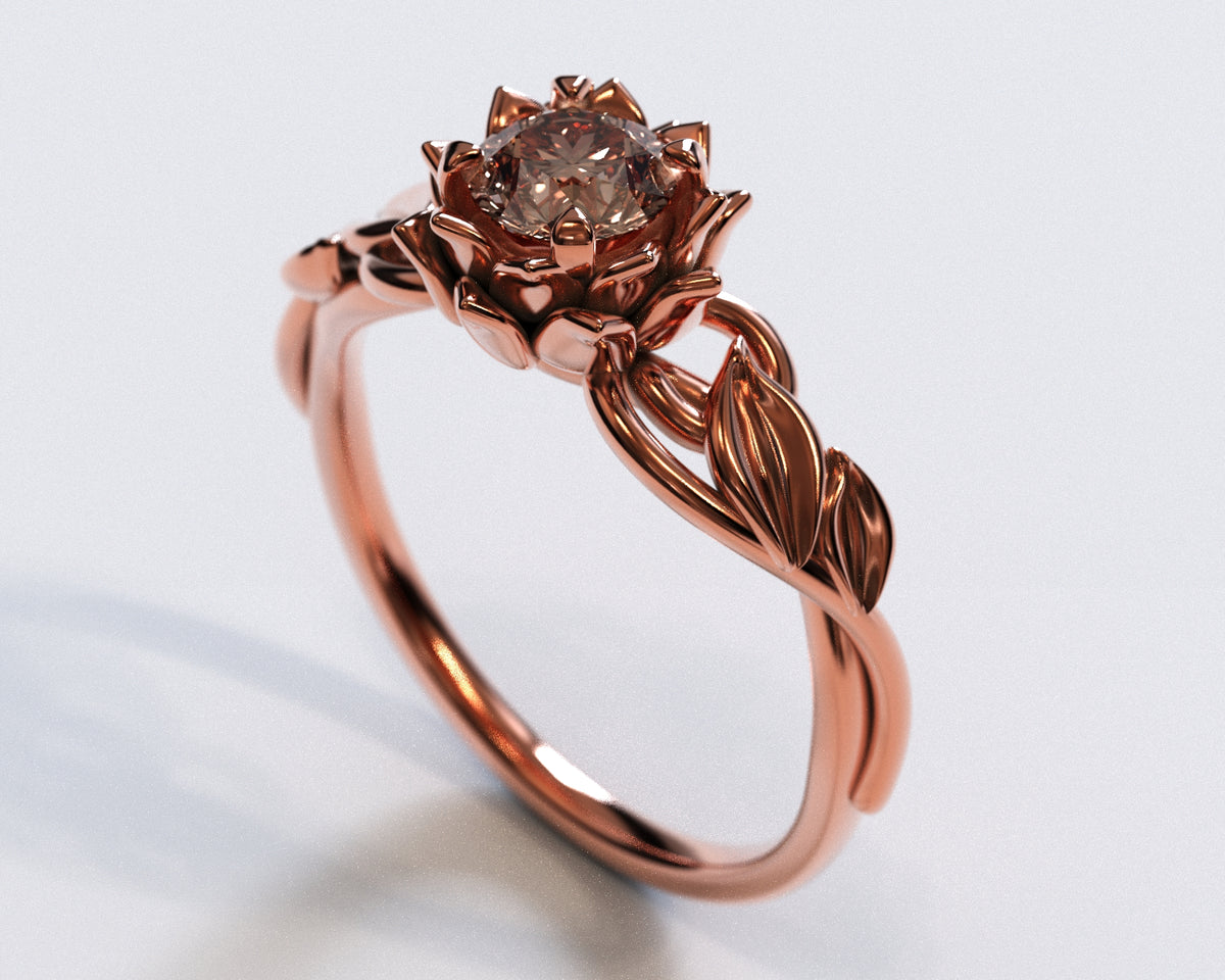 Unique Lotus Flower Engagement Ring With Morganite