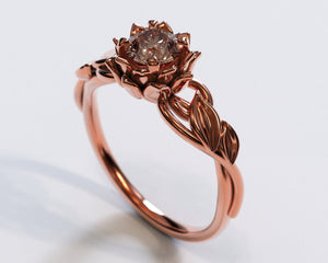 Unique Lotus Flower Engagement Ring With Morganite