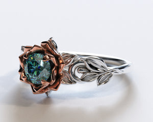 Aquamarine Lotus Flower Engagement Ring