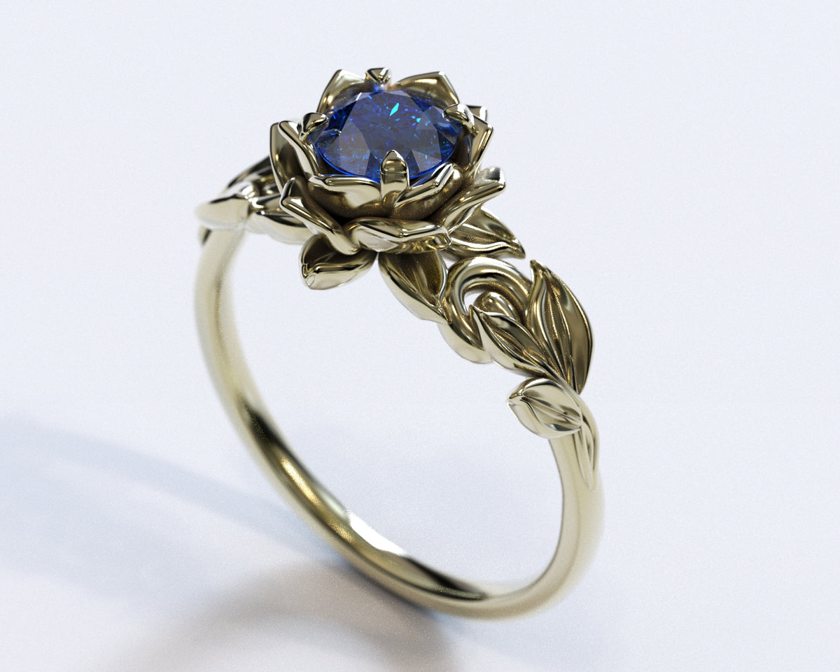 Flower Blue Sapphire Engagement Ring