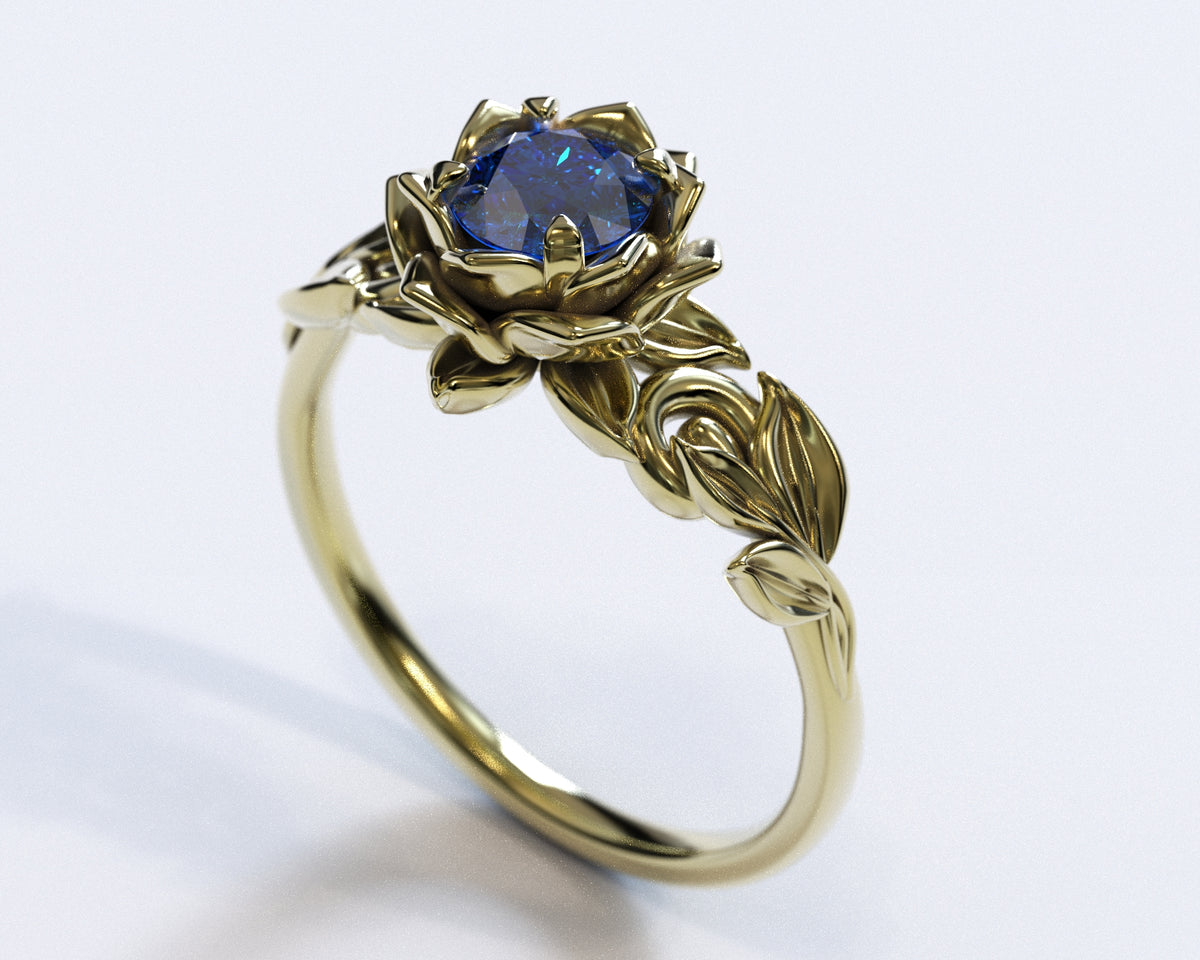 Flower Blue Sapphire Engagement Ring