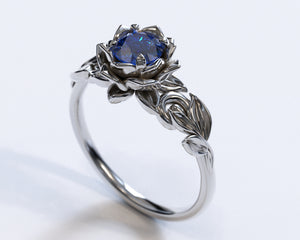 Flower Blue Sapphire Engagement Ring