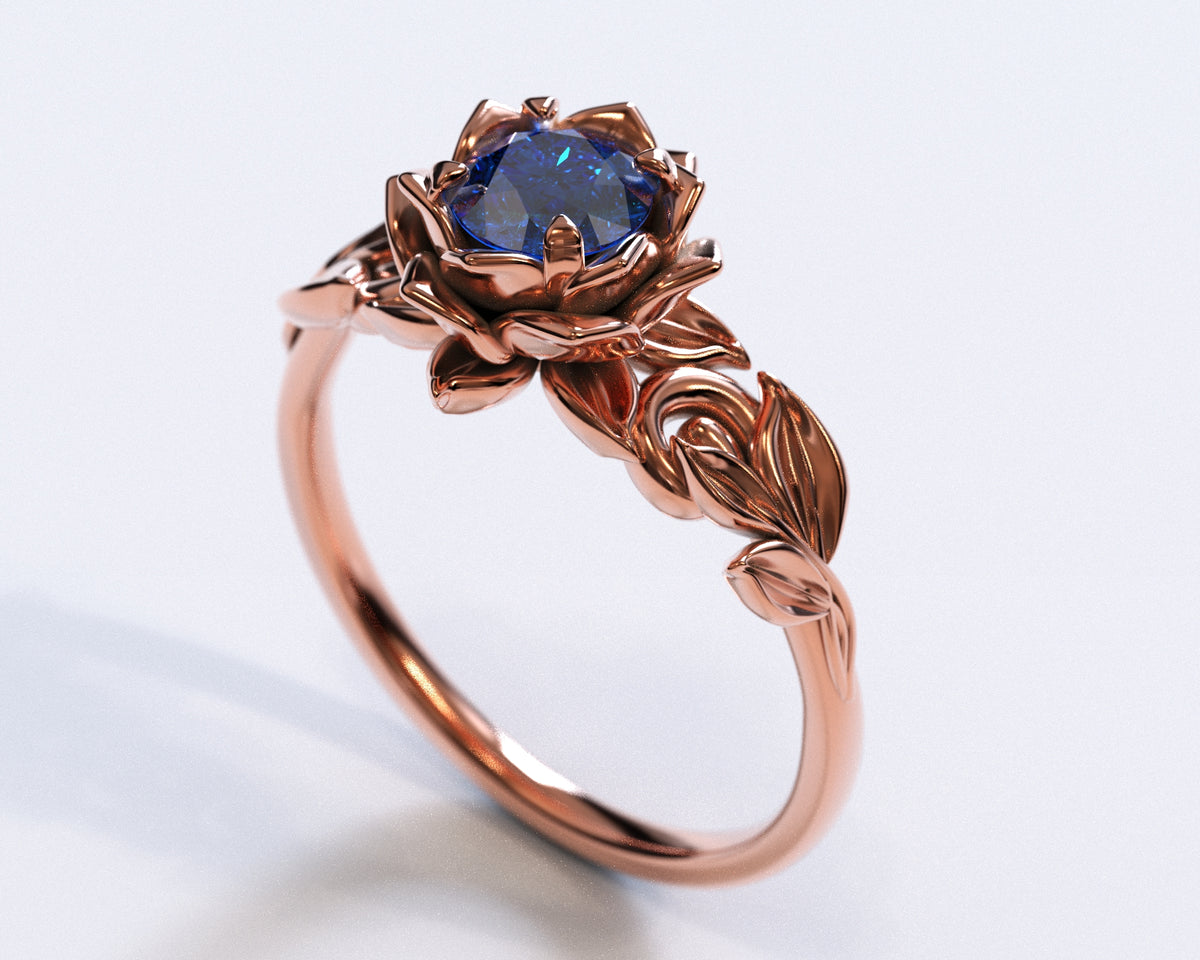 Flower Blue Sapphire Engagement Ring