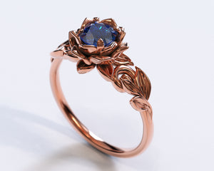 Flower Blue Sapphire Engagement Ring