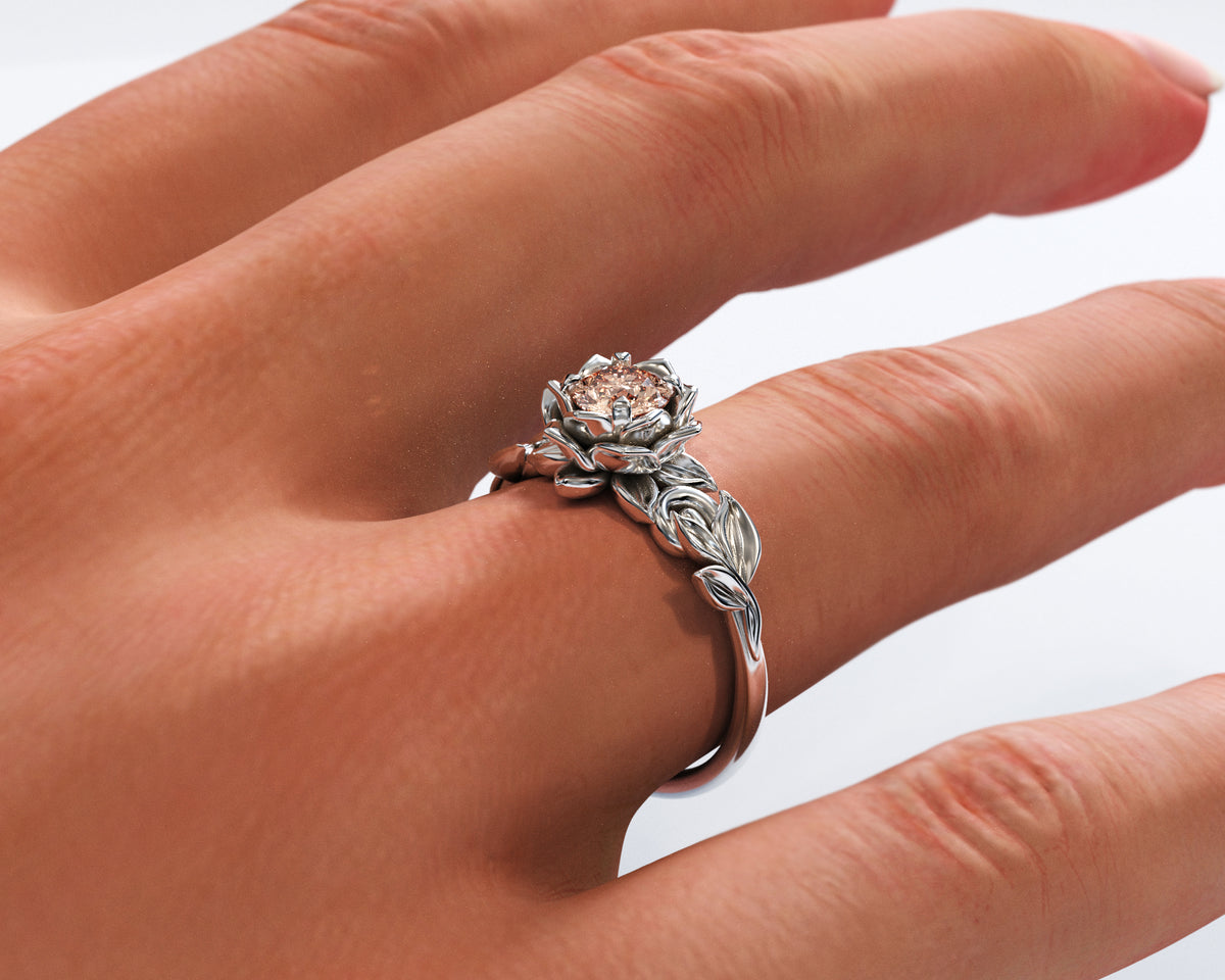 Lotus Flower Engagement Ring With Morganite