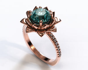 Floral Aquamarine Engagement Ring With Leaves