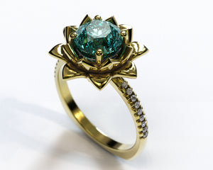 Floral Aquamarine Engagement Ring With Leaves