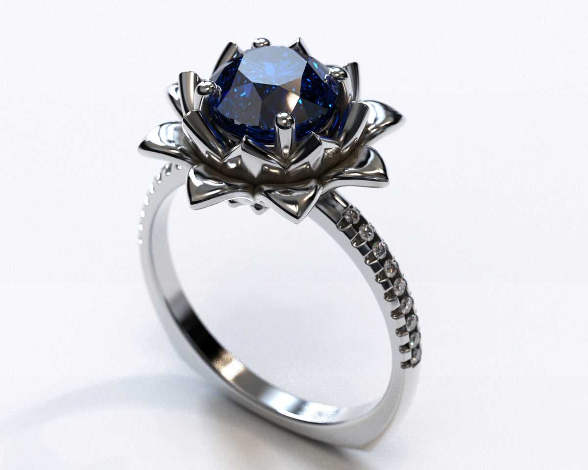Ice Sapphire Flower Engagement Ring