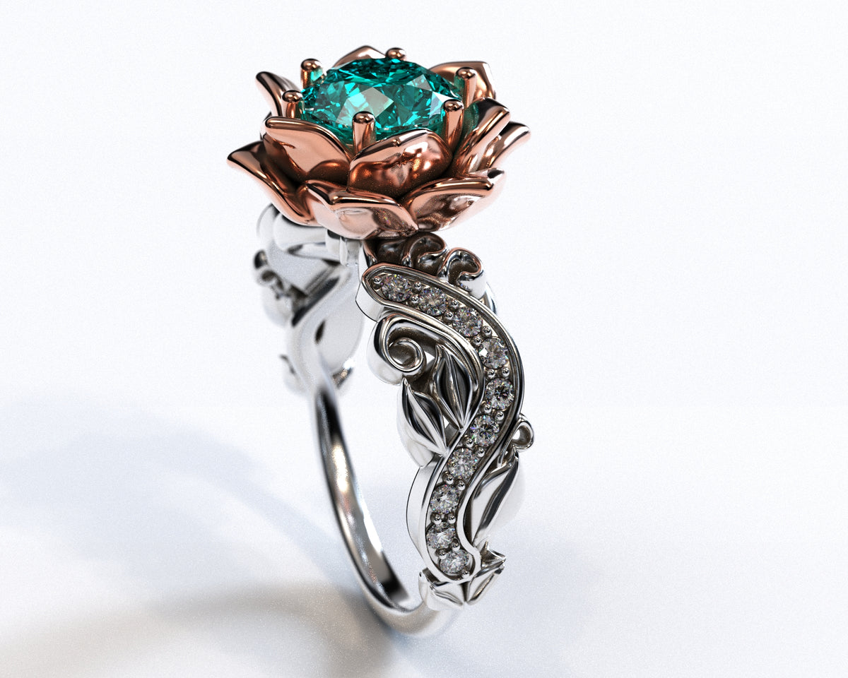 Unique Floral Style Aquamarine Engagement Ring