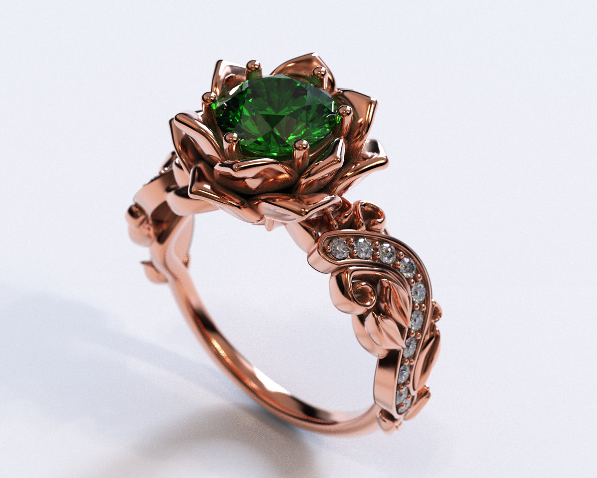 Twig Leaf Emerald Engagement Ring