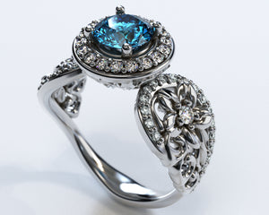Blue Diamond Flower Engagement Ring
