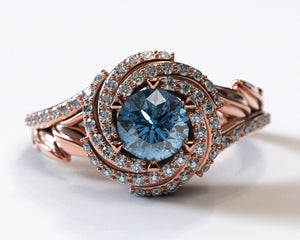 Unique Blue Diamond Engagement Ring With Leaves