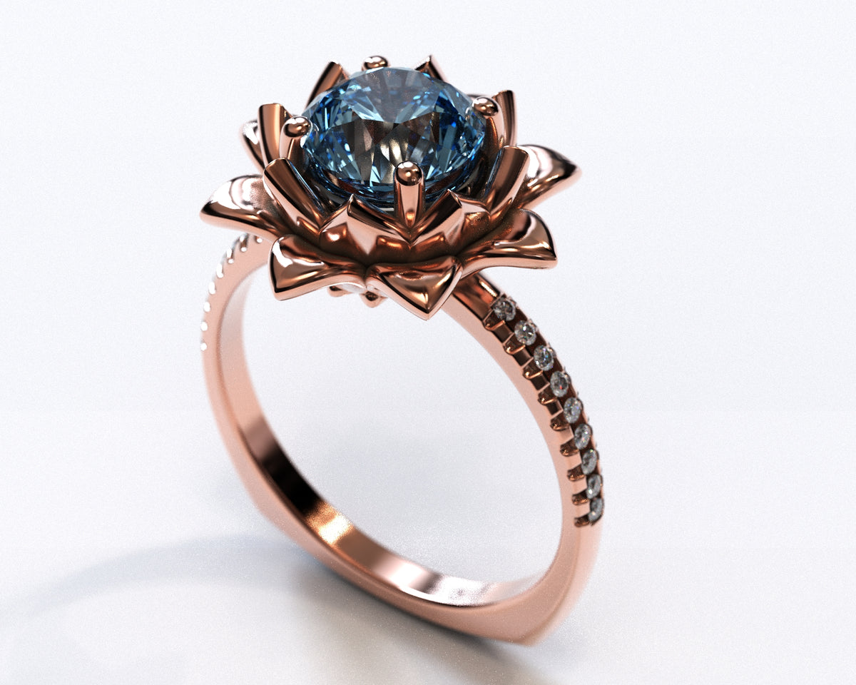 Floral Blue Topaz Engagement Ring With Leaves