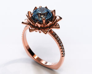 Floral Blue Topaz Engagement Ring With Leaves