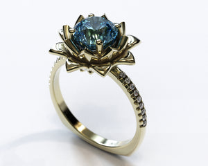 Floral Blue Topaz Engagement Ring With Leaves