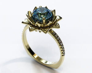 Floral Blue Topaz Engagement Ring With Leaves