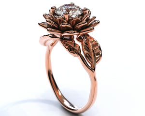 Unique Flower Moissanite Engagement Ring