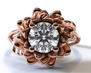 Unique Flower Moissanite Engagement Ring