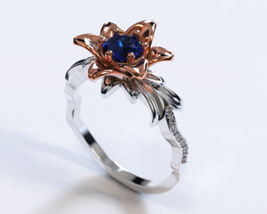 Unique Lily Floral Sapphire Engagement Ring
