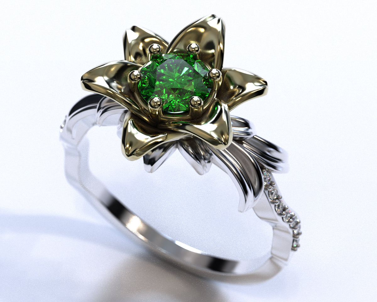 Lily Flower Emerald Engagement Ring