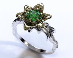 Lily Flower Emerald Engagement Ring
