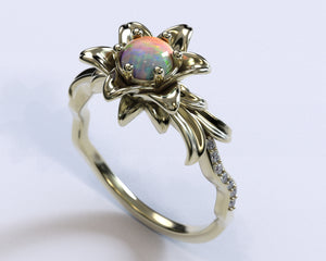 Unique Opal Floral Engagement Ring