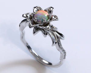 Unique Opal Floral Engagement Ring