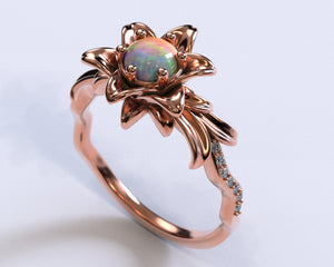 Unique Opal Floral Engagement Ring