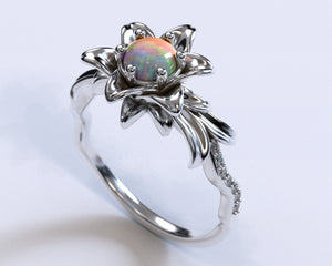 Unique Opal Floral Engagement Ring