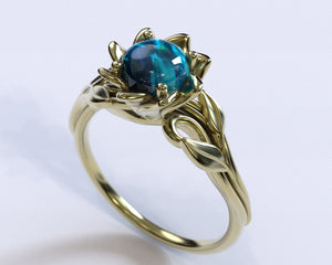 Opal Flower Engagement Ring With Leaves