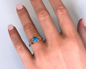 Opal Flower Engagement Ring With Leaves