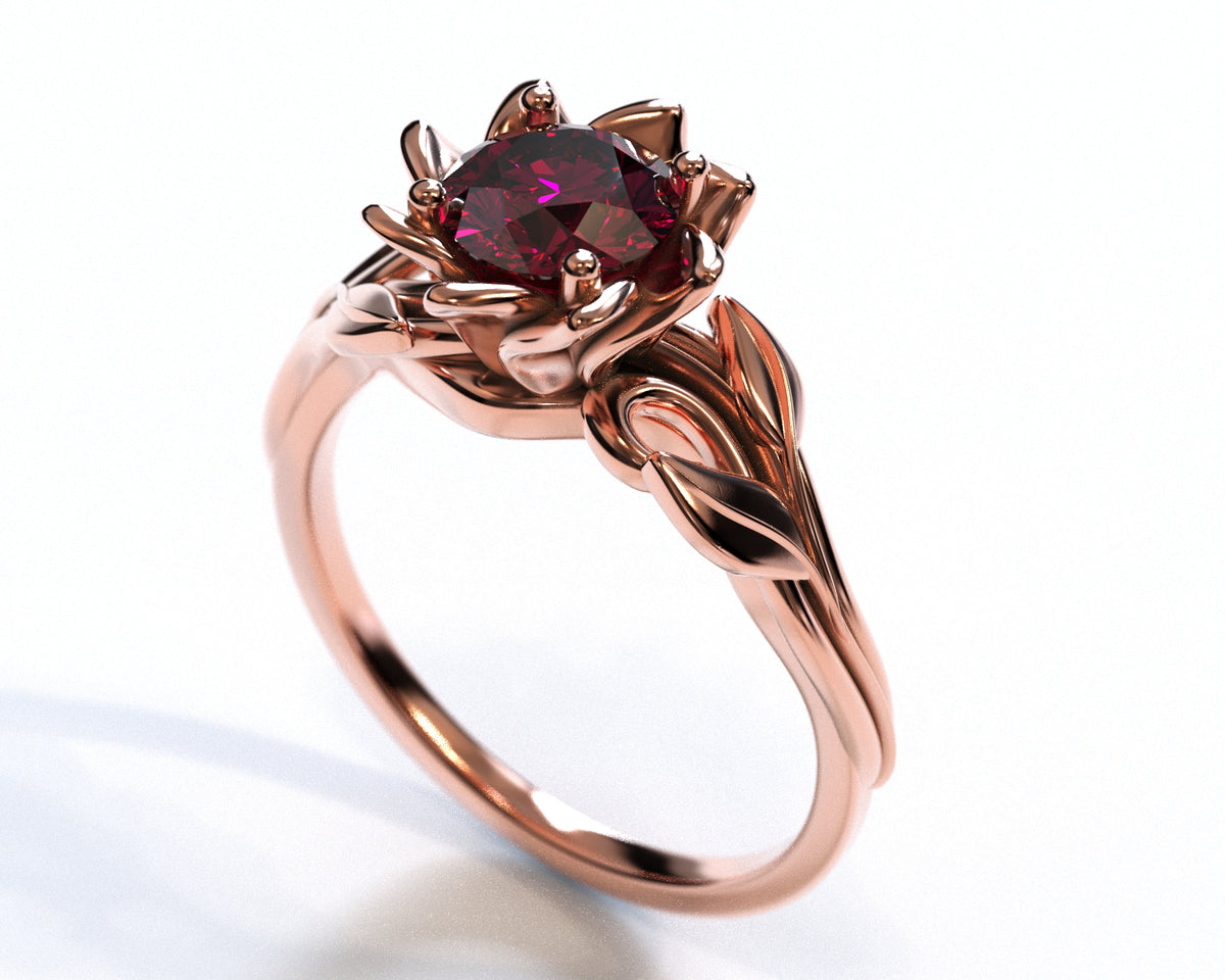 White Gold Ruby Flower Engagement Ring