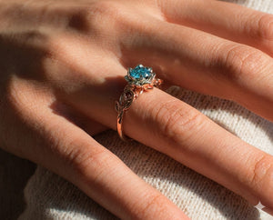 Two Tone Teal Sapphire Flower Engagement Ring