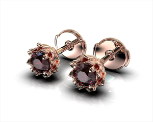 Rose Gold Ruby Stud Earrings - Lotus Earrings