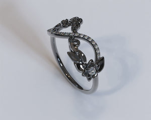 Black Flower Infinity With Black Diamond Wedding Ring For Women