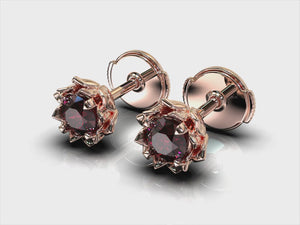 Rose Gold Ruby Stud Earrings - Lotus Earrings
