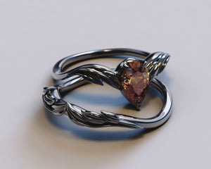 Fire Opal Engagement Ring Set - Pear Shape