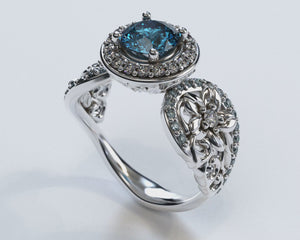 Blue Diamond Flower Engagement Ring