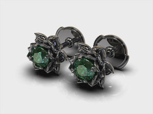 Emerald Stud Earrings - Lotus Earrings