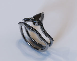 Black Diamond Gothic Engagement Wedding Ring Set
