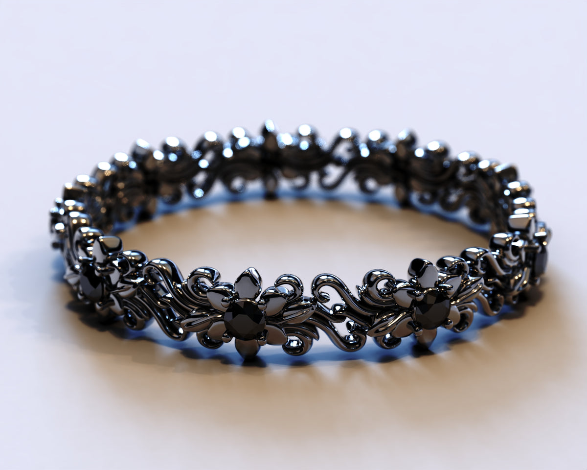 Unique Black Gold Floral Wedding Ring