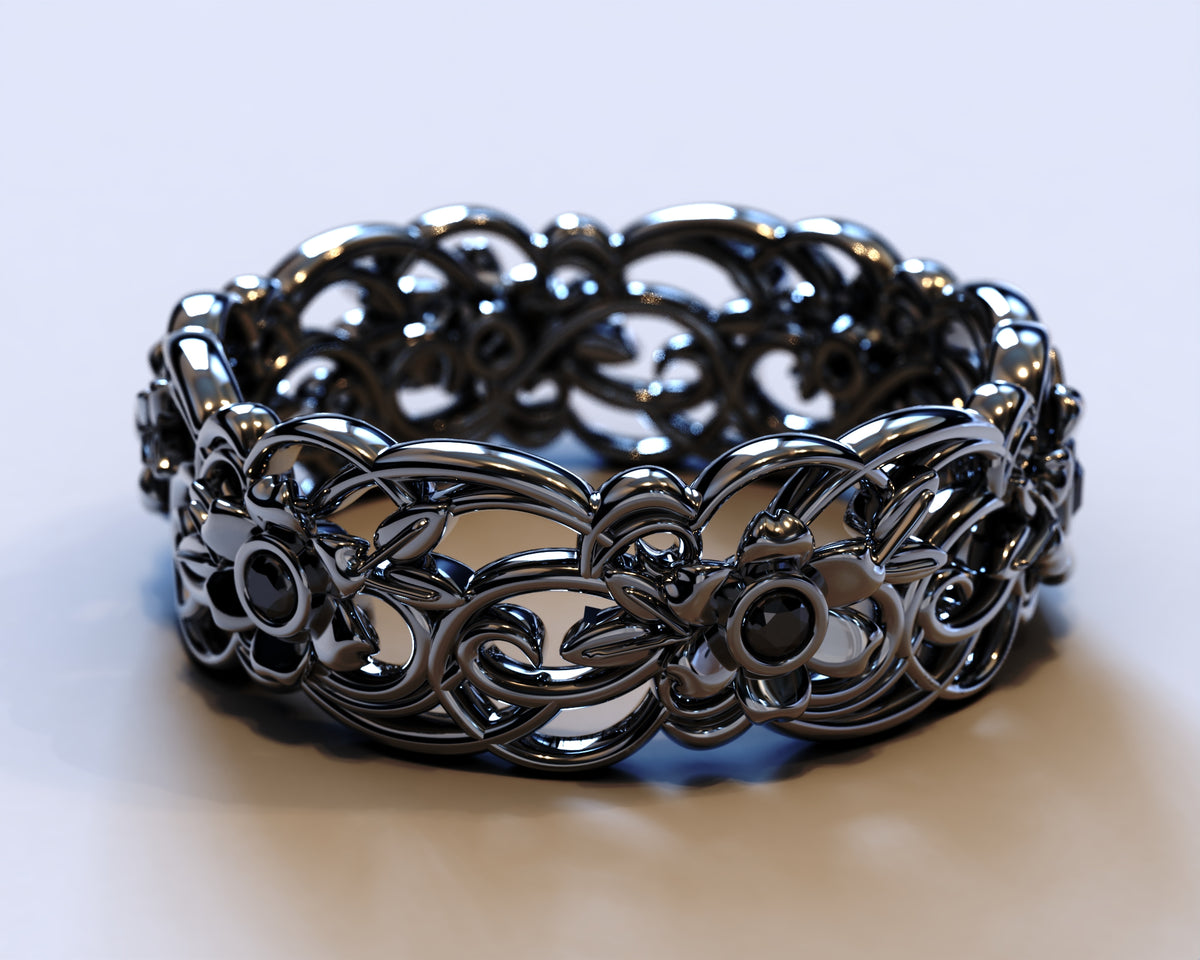 Black Gold Flower Wedding Ring