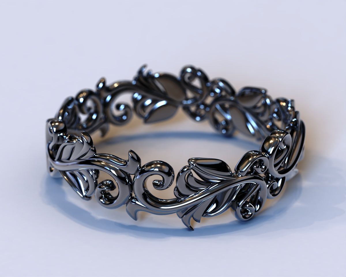 Black Gold Leaf Wedding Band