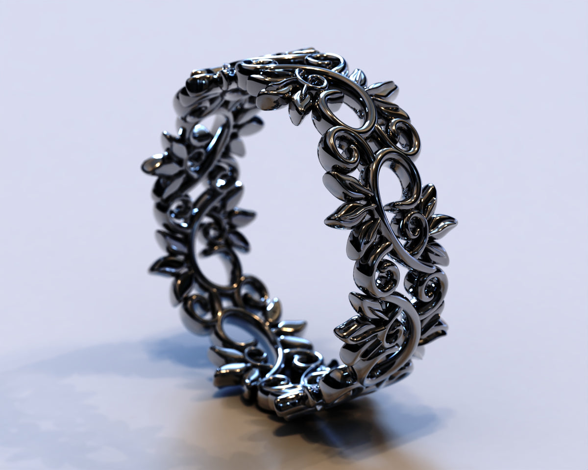 Black Gold Leaf Wedding Band