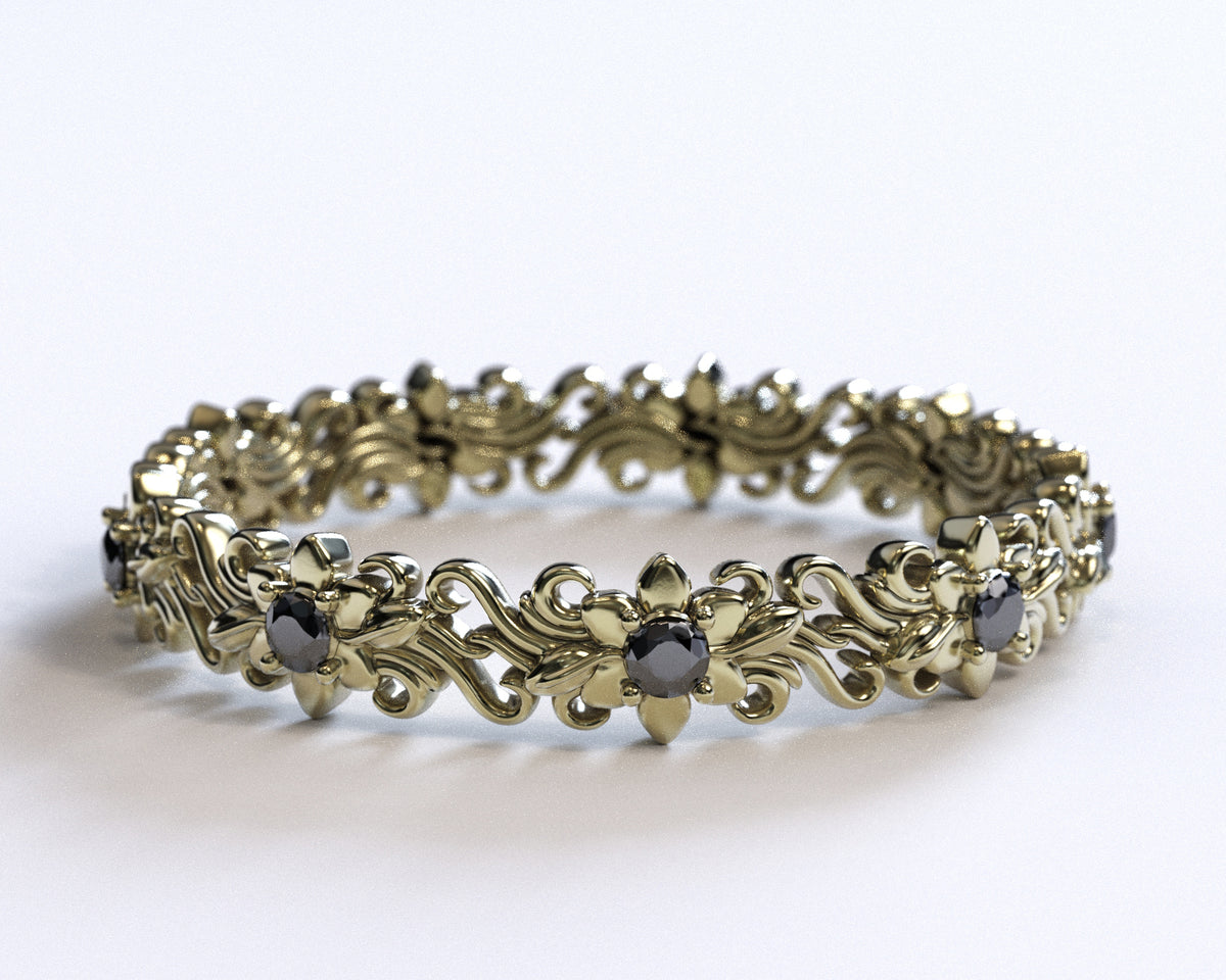 Unique Black Gold Floral Wedding Ring