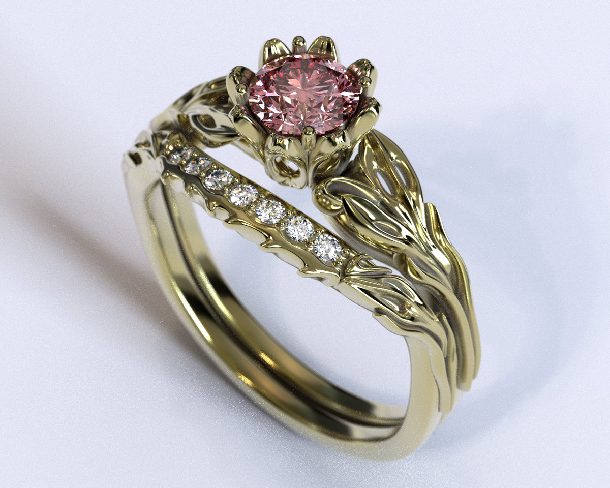 Unique Morganite Flower Wedding Ring Set