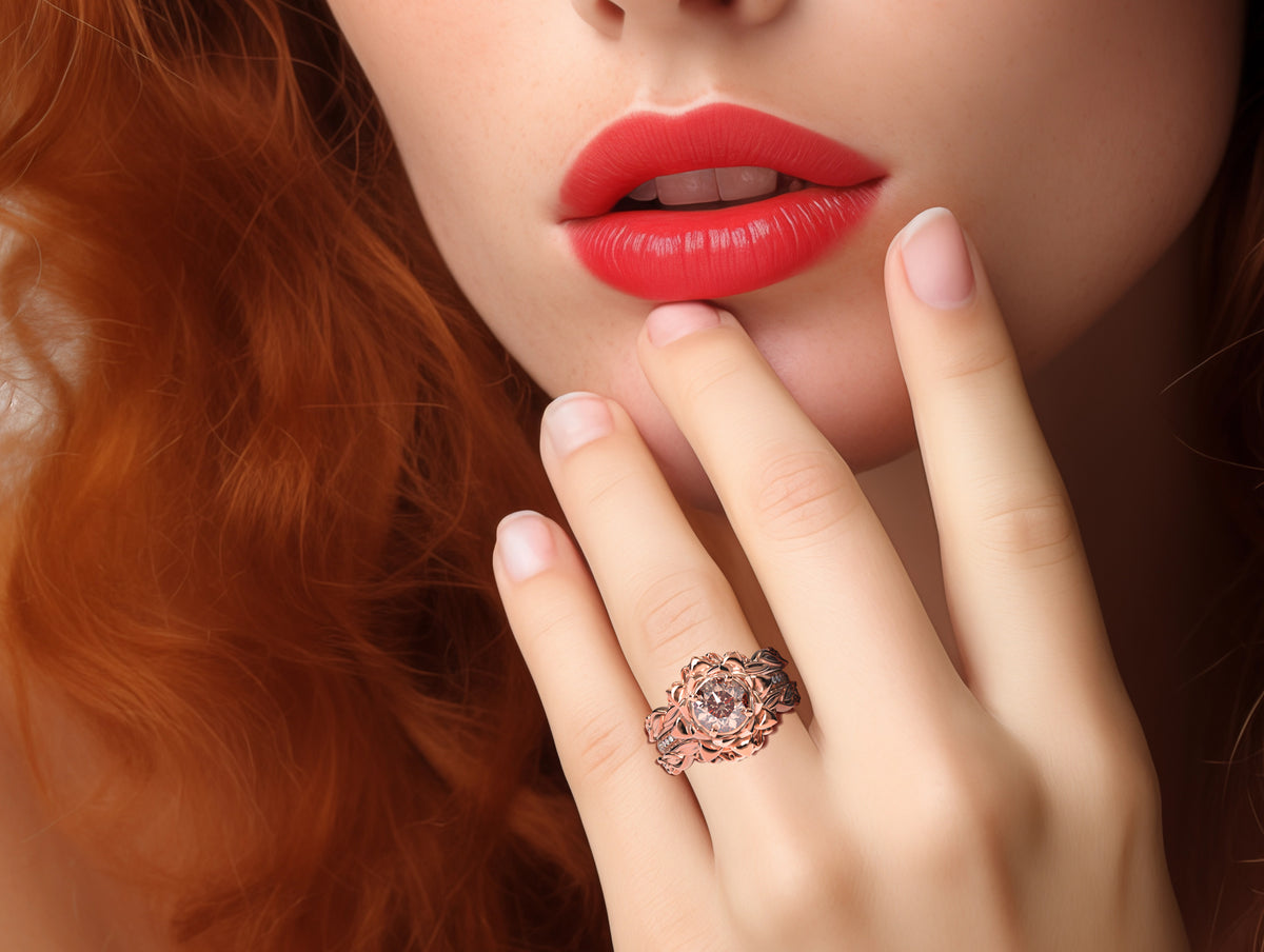 Unique Flower Morganite Wedding Ring Set