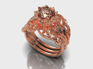 Morganite Floral Wedding Ring Set