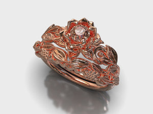 Unique Flower Morganite Rose Gold Bridal Set 